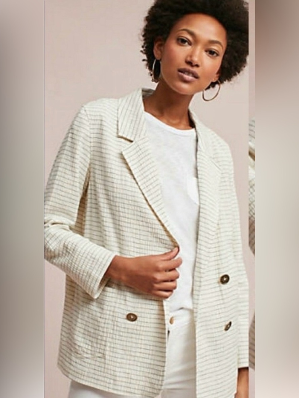 Cartonnier by Anthropologie Cream Blazer with Thin Black Stripes XSP
